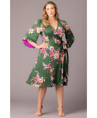 Plus Size Gemini Wrap Dress with Contrast Lined Sleeves