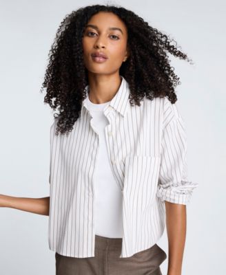 Women's Stripe Button-Front Crop Shirt