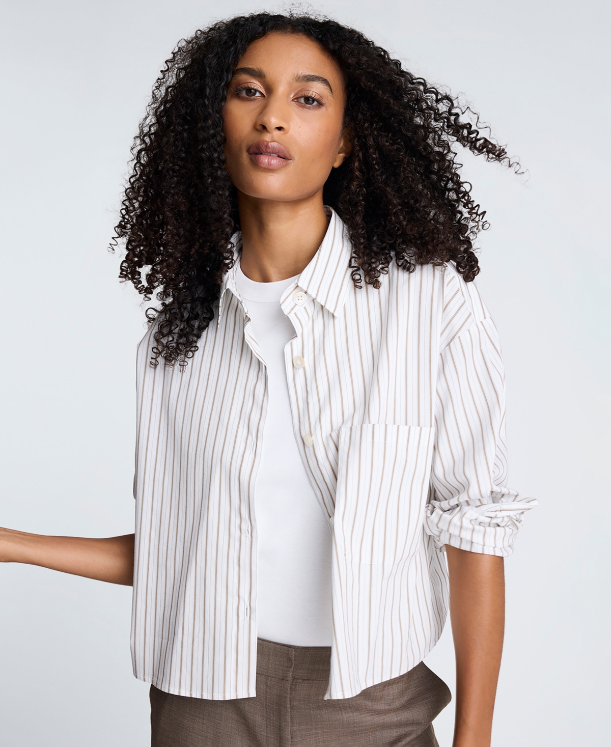 Kenneth Cole Women's Stripe Button-Front Crop Shirt