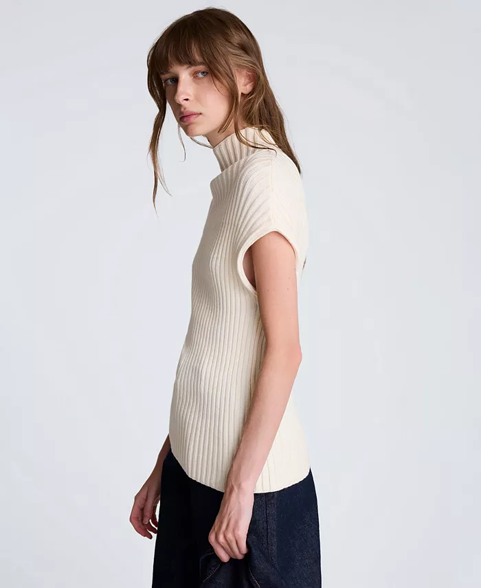 Women's Asymmetric Rib Mock Neck Sweater - thumbnail 4