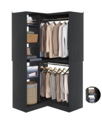 Freestanding Corner Closet System with 8 Shelves and 2 Hanging Rods, 36-Inch Closet Organizer for Bedroom