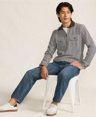 Men's Long Sleeve Corduroy Collar Bedford Rib Quarter Zip