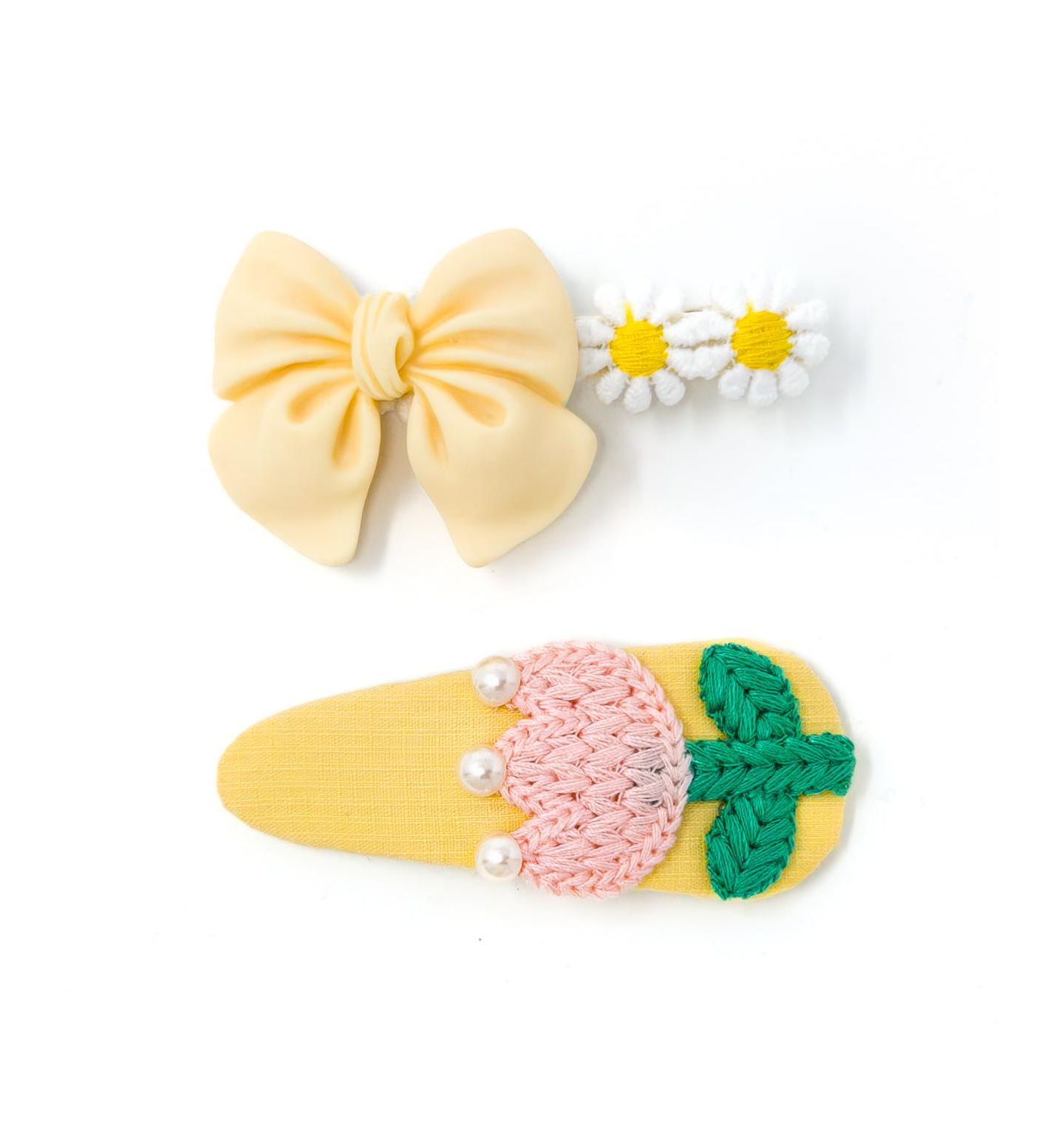 Аксессуары для волос Puttisu 2pc Hair Clip Set - Bow Garden для девочек, цвет: Honeydew Bloom — фото 1