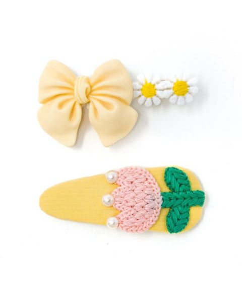 Аксессуары для волос Puttisu 2pc Hair Clip Set - Bow Garden для девочек, цвет: Honeydew Bloom