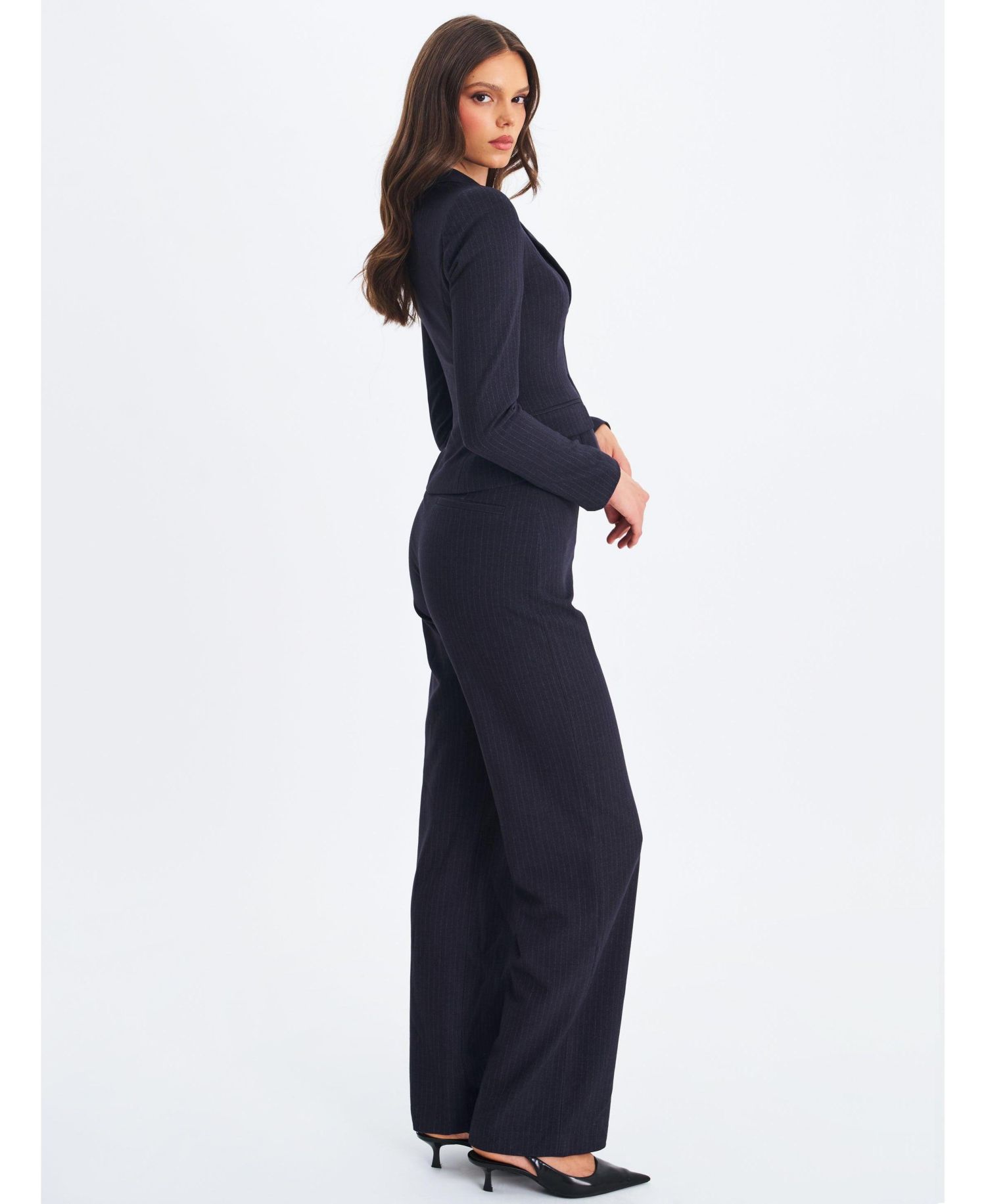 Women's Quinnie Navy Striped High-Waisted Straight Leg Pant