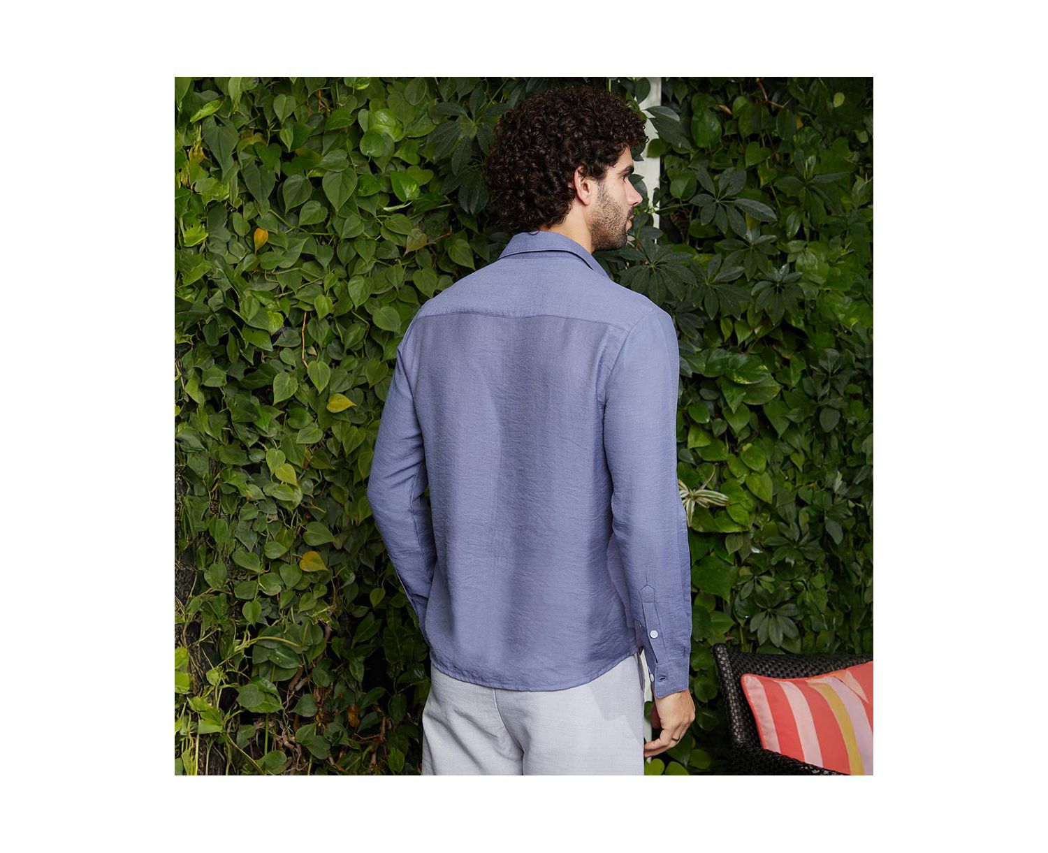 Men's Cornflower Blue Breezy Wrinked Relaxed Shirt