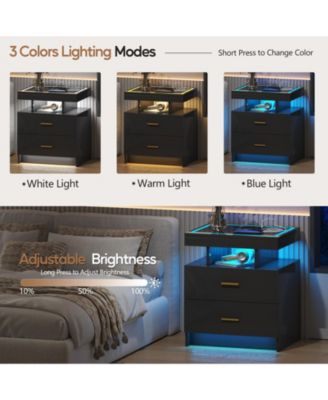 1 PC Wood Smart LED Nightstand with Charging, Auto Sensor & 2 Drawers -  Nightstand