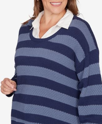 Plus Size Bi-Color Stripe Two-fer Sweater