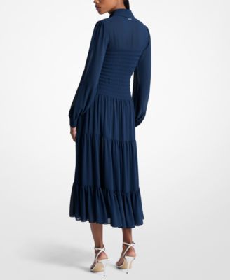 Women's Smocked Button-Down Shirt Dress