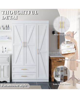  Freestanding   Wood   Hanging Rod & Shelves Bedroom Armoire