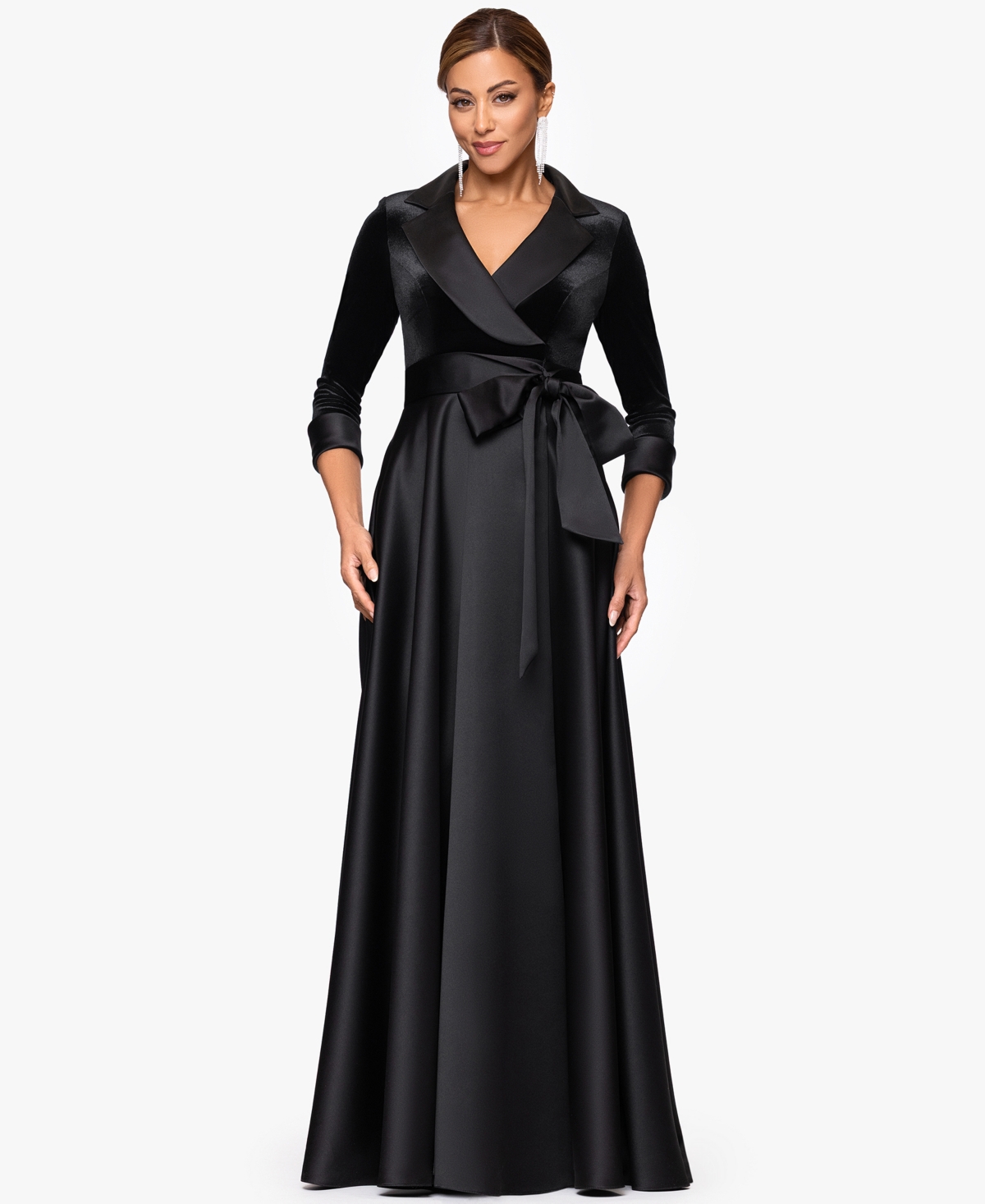 Xscape Women's Bow Detail Collar Maxi Gown