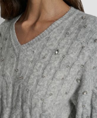 Women's Embellished Detail Long-Sleeve Sweater