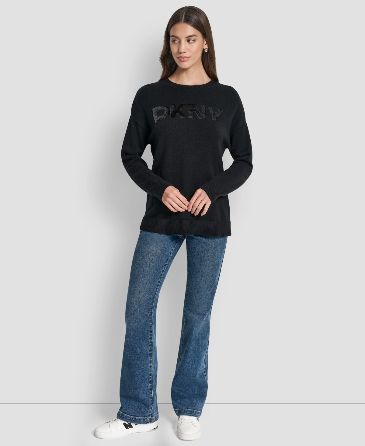 Dkny Jeans Women's Logo Sequined Long-Sleeve Sweater