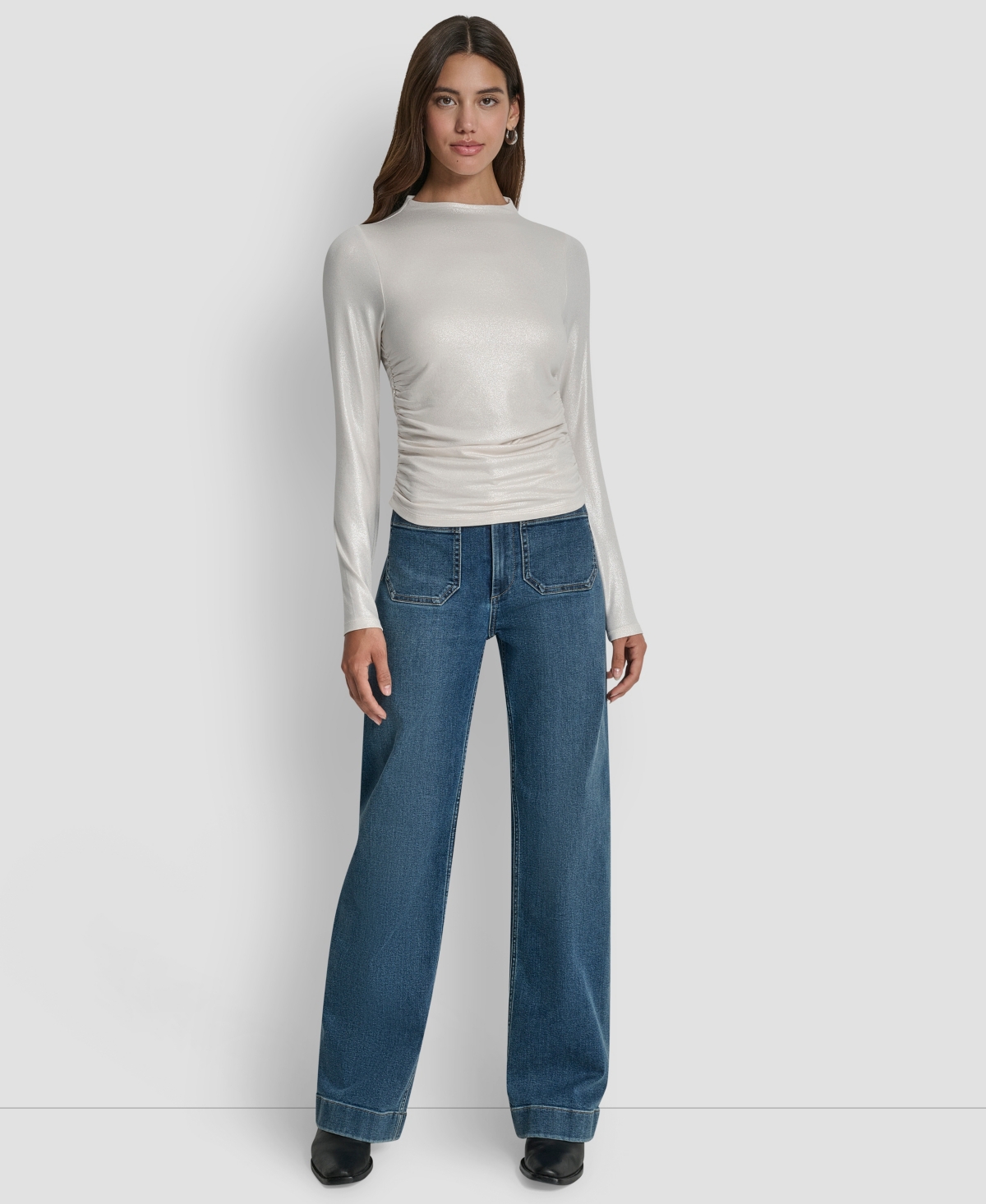Dkny Jeans Women's Ruched Detail Long-Sleeve Top