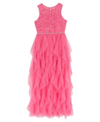 Rare Editions - Girls 7-16 Glitter Lace Illusion Bow Dress