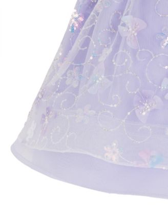 Girls 2T-6X All-Over Sequin and 3D Flowers Dress