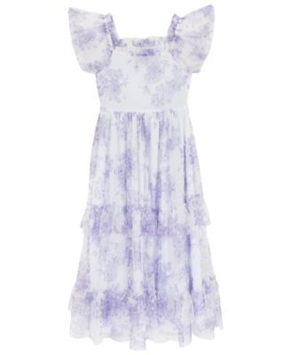 Girls 7-16 Clip Dot Mesh Smocked Bodice Dress