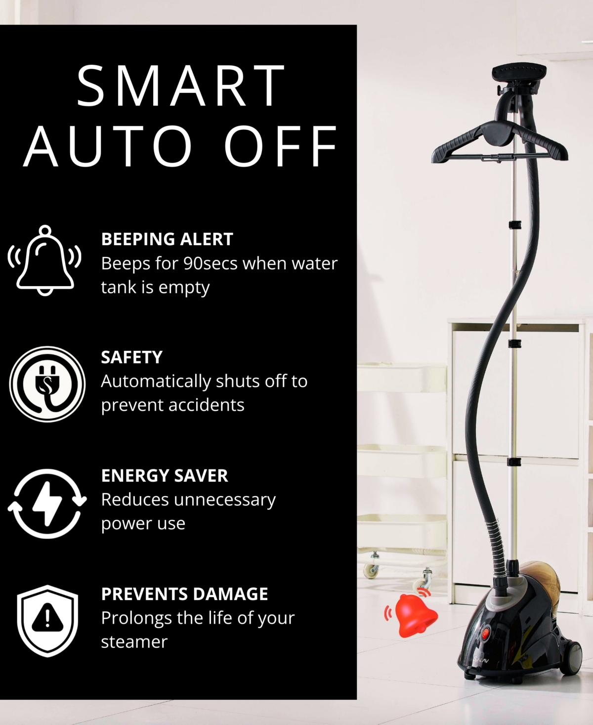 Salav Smart Auto-Off Upright 65" Garment Steamer