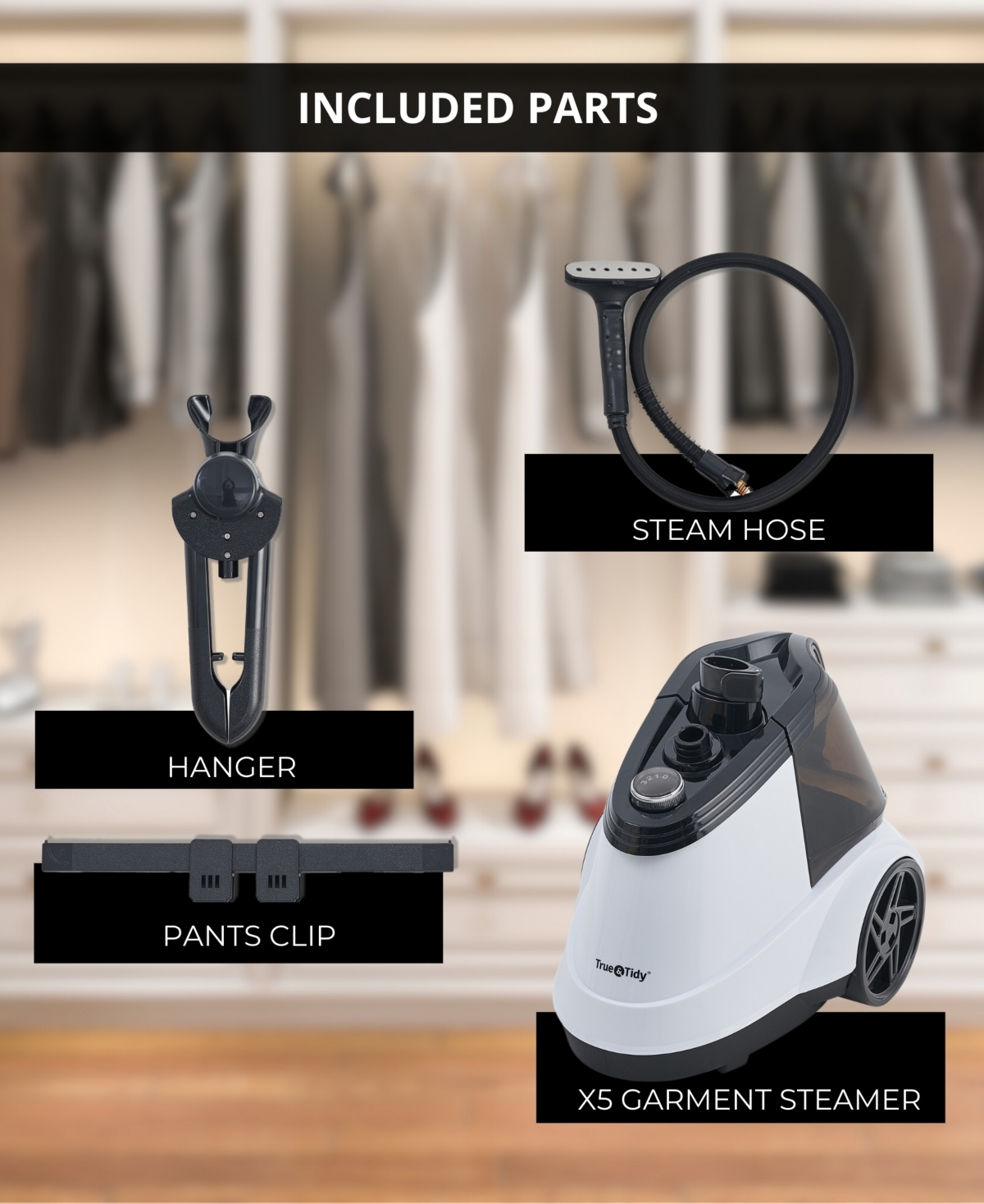 True & Tidy Heavy Duty Intelligent Auto Shut-off 66" Garment Steamer In White