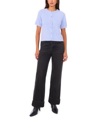 Women's Eyelash Short Sleeve Cardigan Sweater