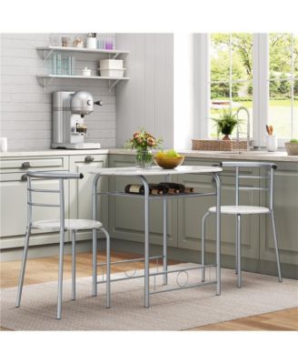 3-Piece Set, Metal Frame, Compact Dining Table with 2 Chairs