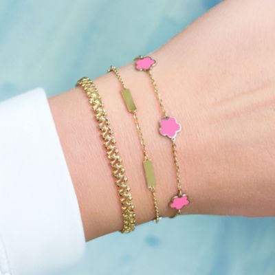 Bubblegum Pink Flower Bracelet 14K Gold