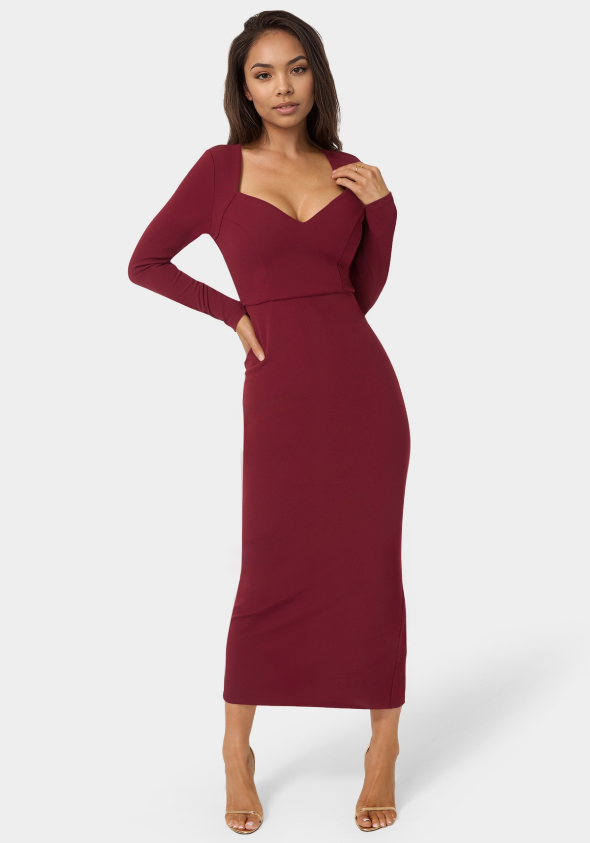 Bebe Women’s Open Back Ankle Dress – Wine