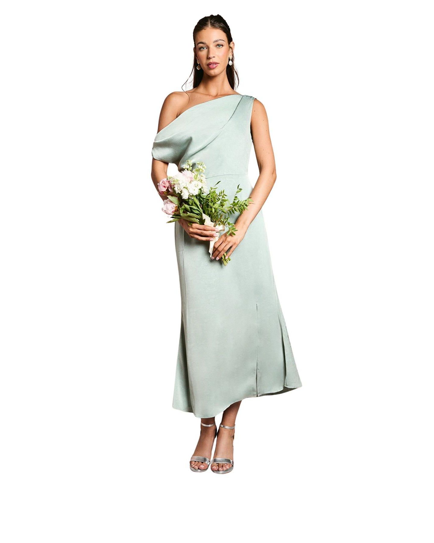 Женское платье Oasis Satin Bridesmaid Midi, цвет: Шалфейный — фото 1