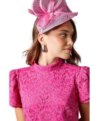 Women's Lace Frill Sleeve High Neck Midi Dress