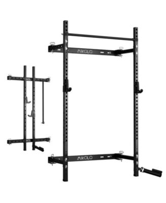 2" x 2" Folding Wall Mounted Squat Rack, 1000 Pounds Capacity Power Rack w/Pull Up Bar, J Hooks and Other Attachments, Space-Saving Home Gym