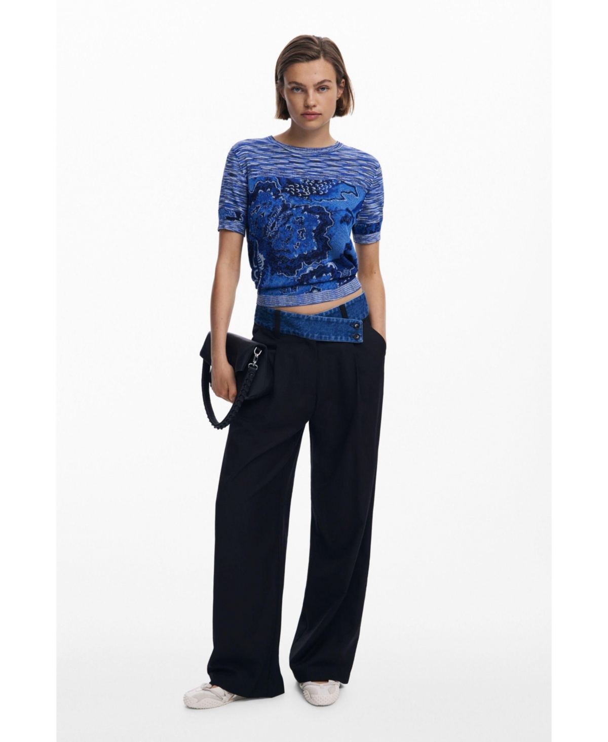Desigual Women's Marbled Knit T-shirt In Blue