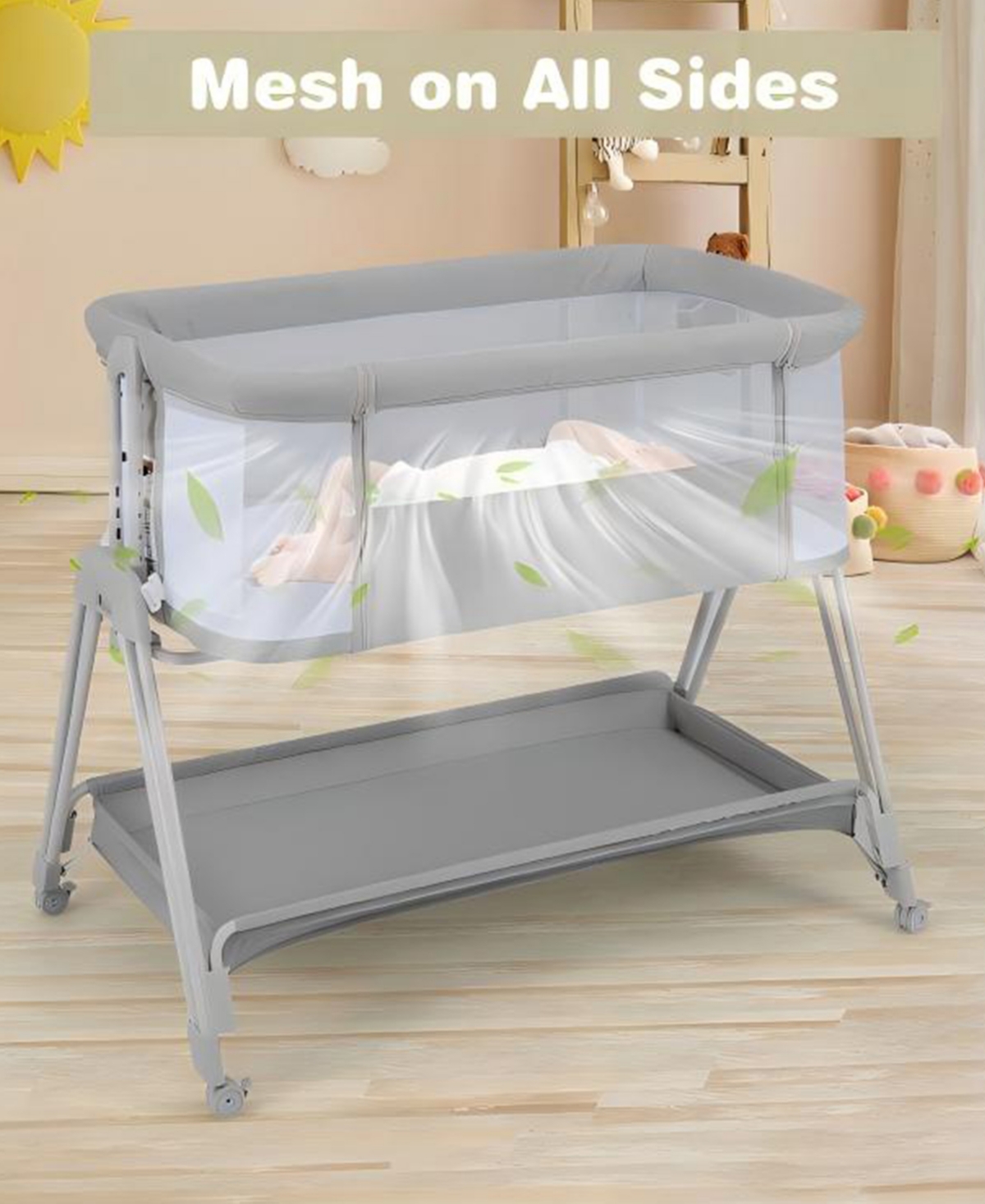 Gouun Portable Bedside Bassinet with 7 Adjustable Heights