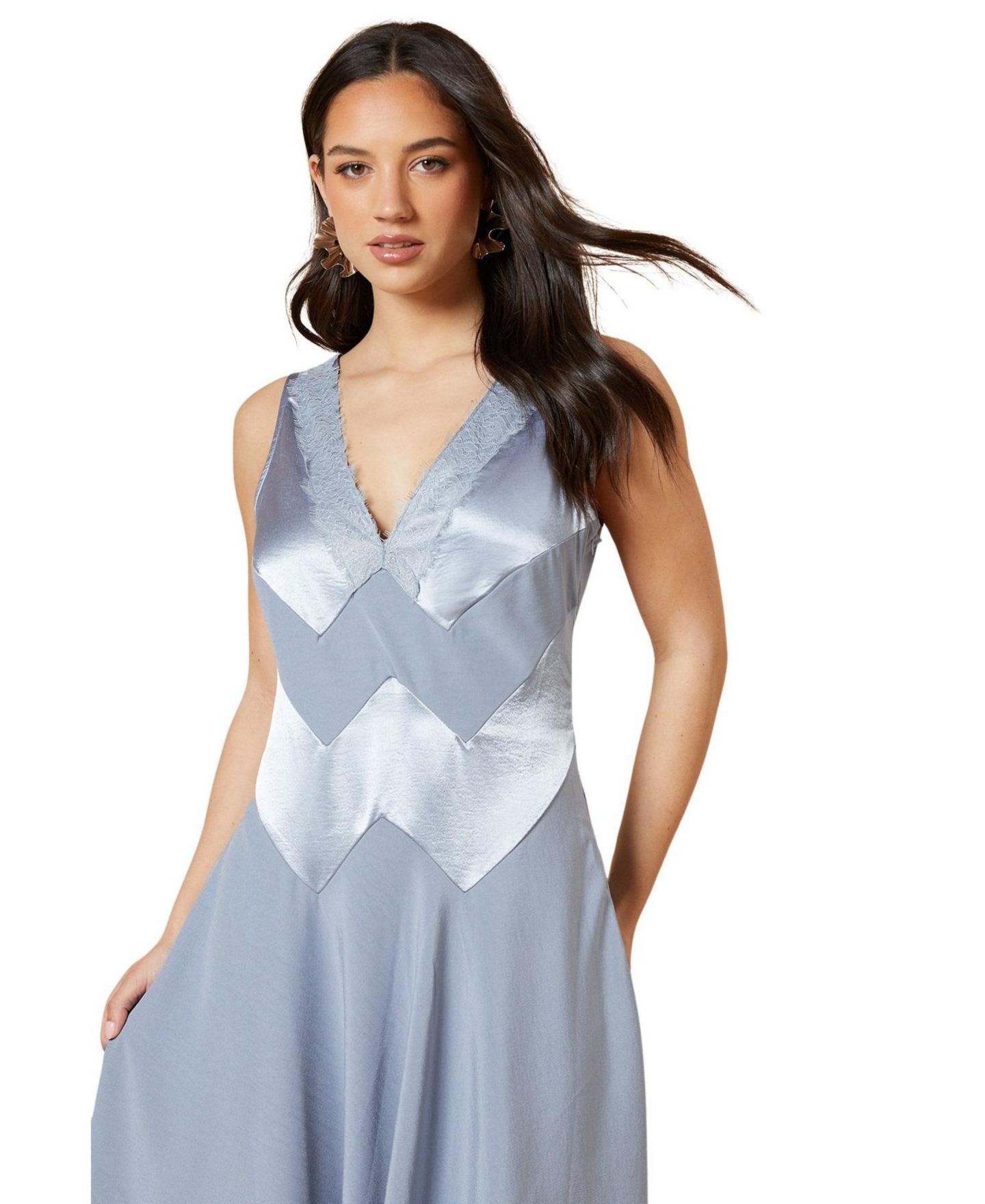 Женское платье Oasis V-Neck Mesh Asymmetric Midi, цвет: Синий — фото 5