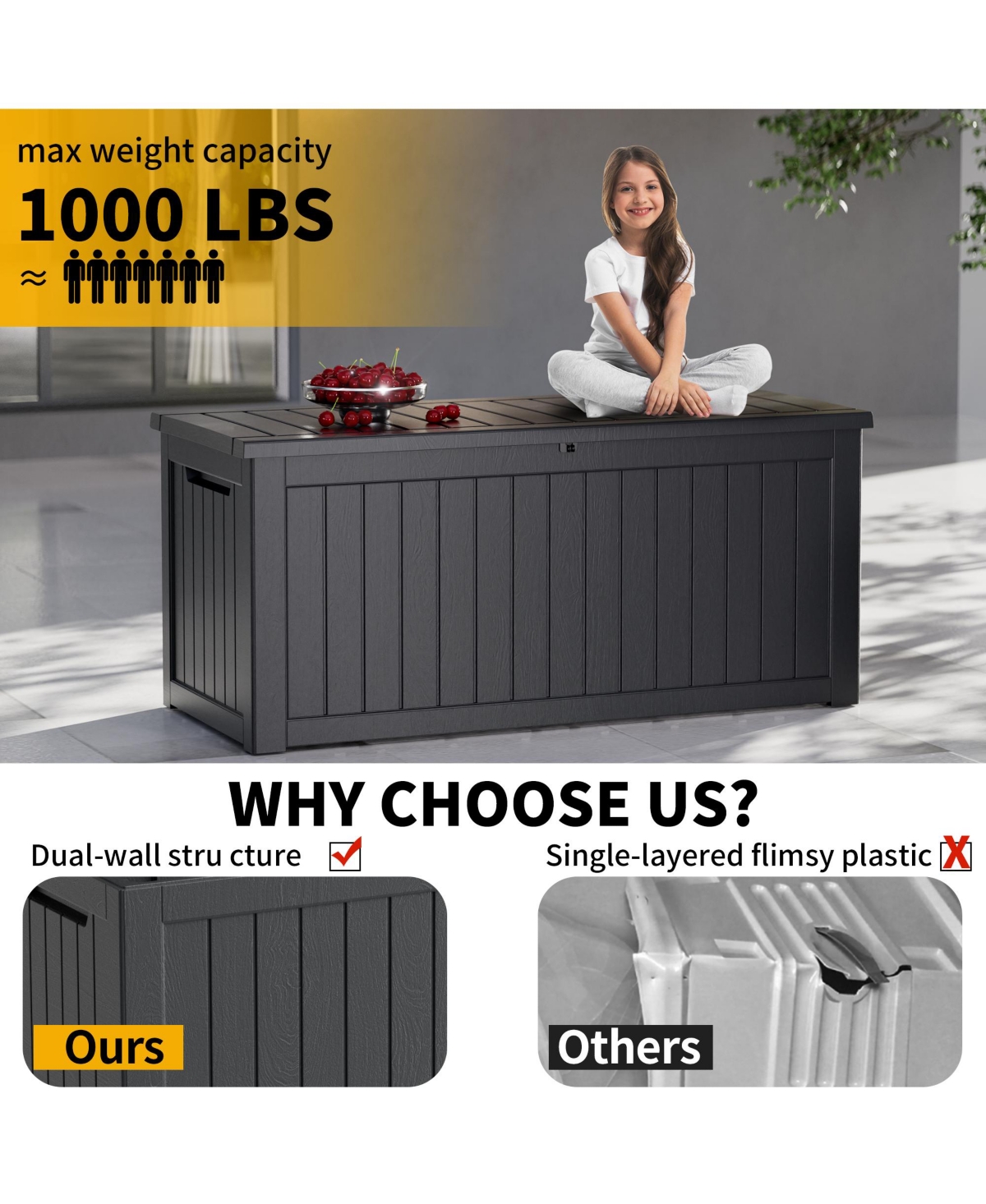 Patio Waterproof Resin Deck Box Lockable Outdoor Storage Garden Tools