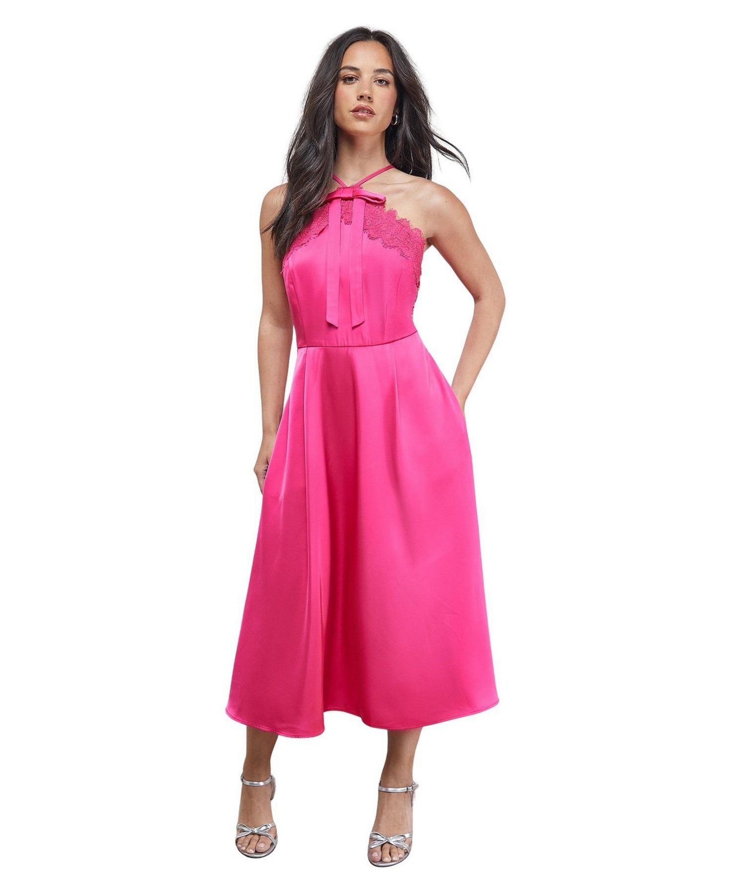 Women's Lace Detail Midi Prom Dress