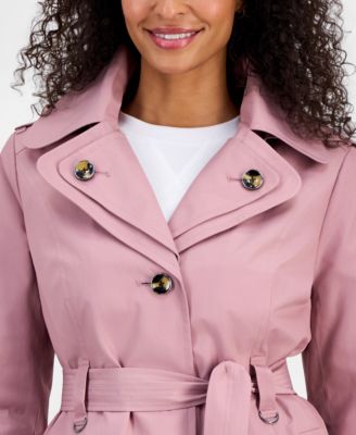 Petite Single-Breasted Hooded Belted Trench Coat