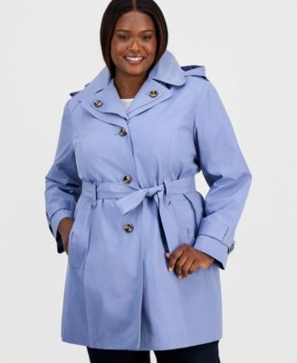 Plus Size Single-Breasted Hooded Belted Trench Coat