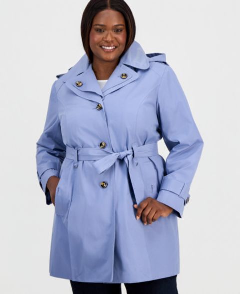 Женские куртки London Fog Plus Size Single-Breasted Hooded Belted Trench Coat