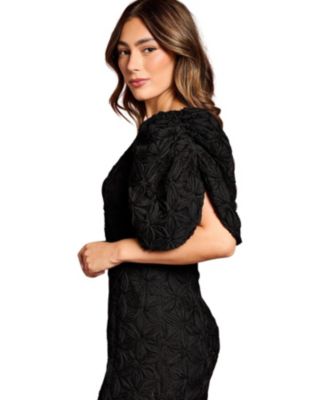 Women's Floral Pleated Sleeve Pencil Dress