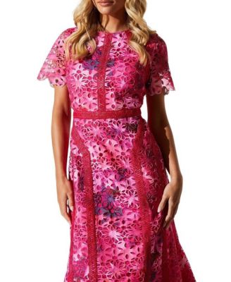 Women's Printed Lace Midi Pencil Dress