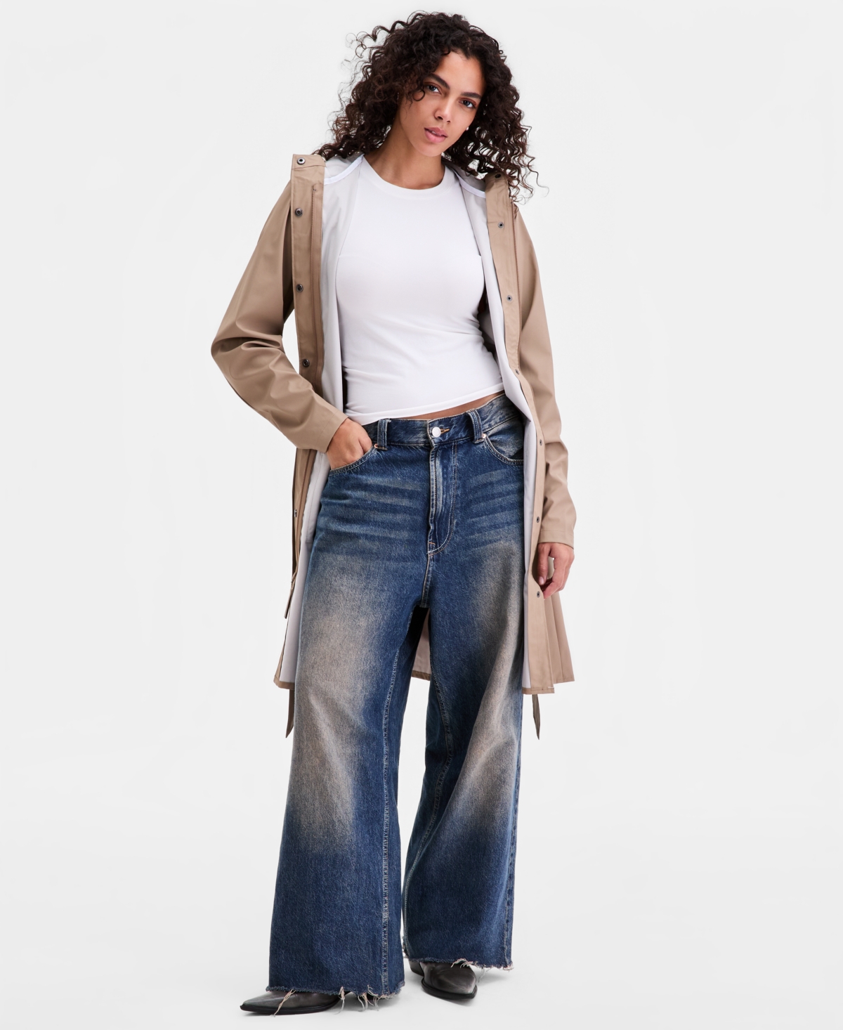 Rains Women's Curve Hooded Belted Waterproof Raincoat