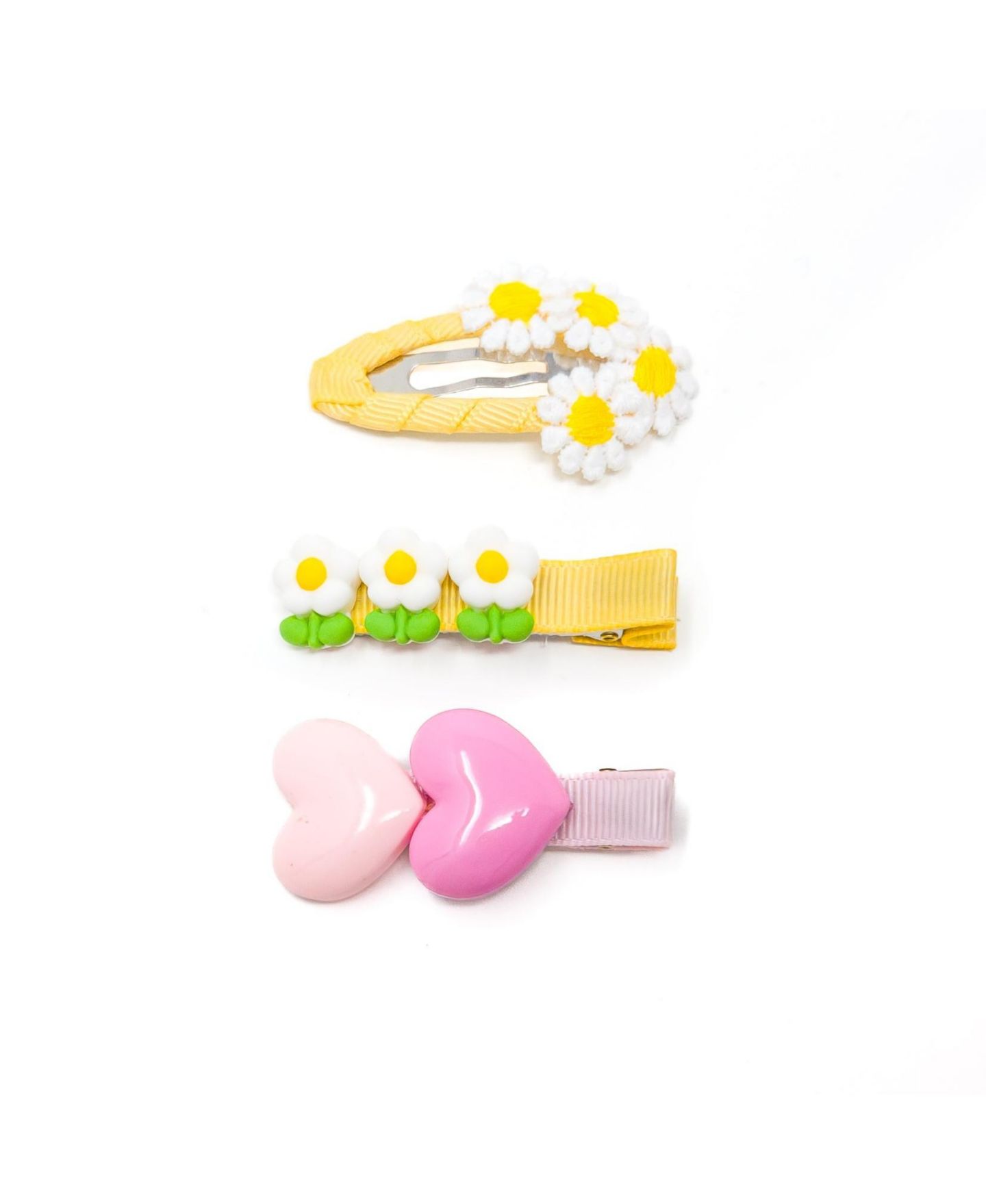 Аксессуары для волос Puttisu Kids Hair Accessories-3pc Hair Clip Set - Heart & Daisy Charm для девочек, цвет: Лимонный — фото 1