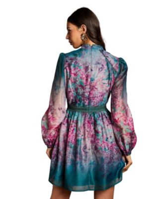 Women's Organza Mini Dress With Floral Print