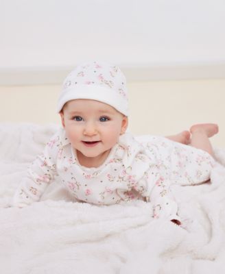 Baby Girls 2-Piece Vintage Rose Print Gown and Beanie Pajama Set