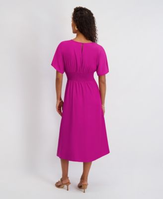 Women's Dolman-Sleeve Cinched-Waist Midi Dress