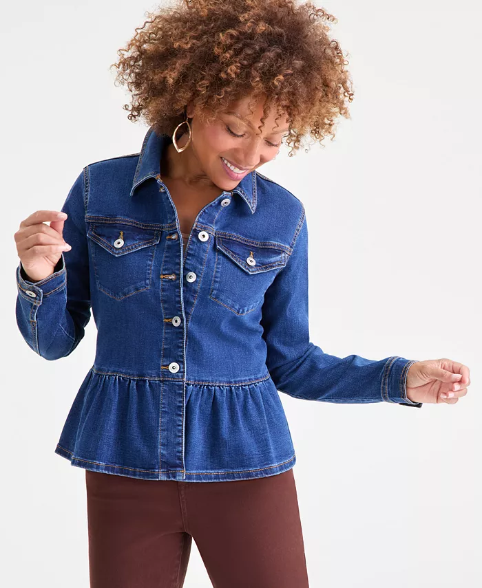 Women's Peplum Denim Jacket - thumbnail 6
