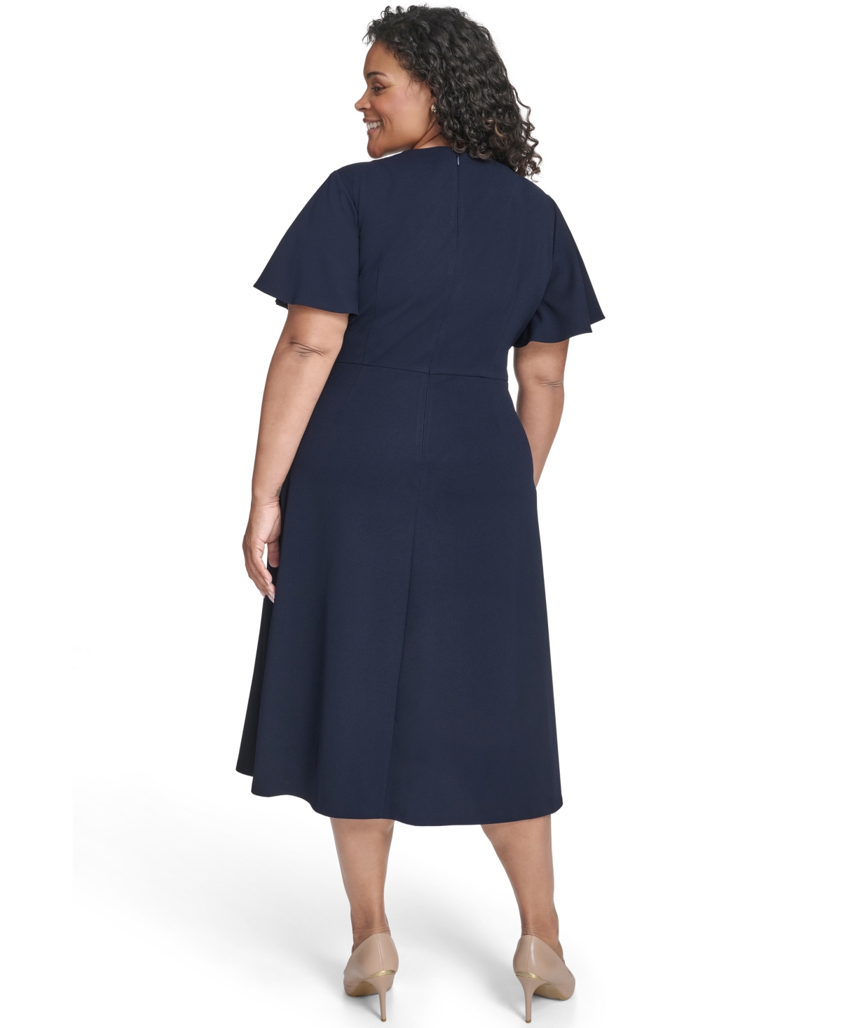 Calvin Klein Plus Size Flutter Sleeve Round Neck Midi Dress In Purple
