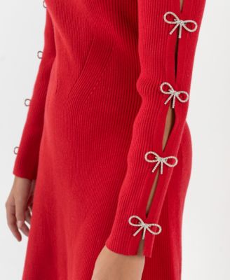 Girls' 7-16 Bow Detail Long-Sleeve Dress