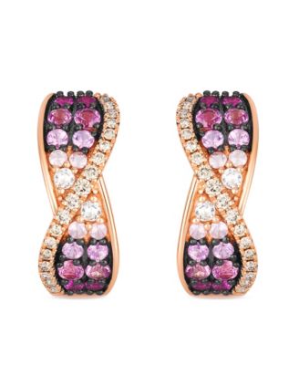 White Sapphire (0.10 ct. t.w.), Pink Sapphire Ombres (1.03 ct. t.w.), and Nude Diamond (0.24 ct. t.w.) Hoop Earrings in 14k Strawberry Gold