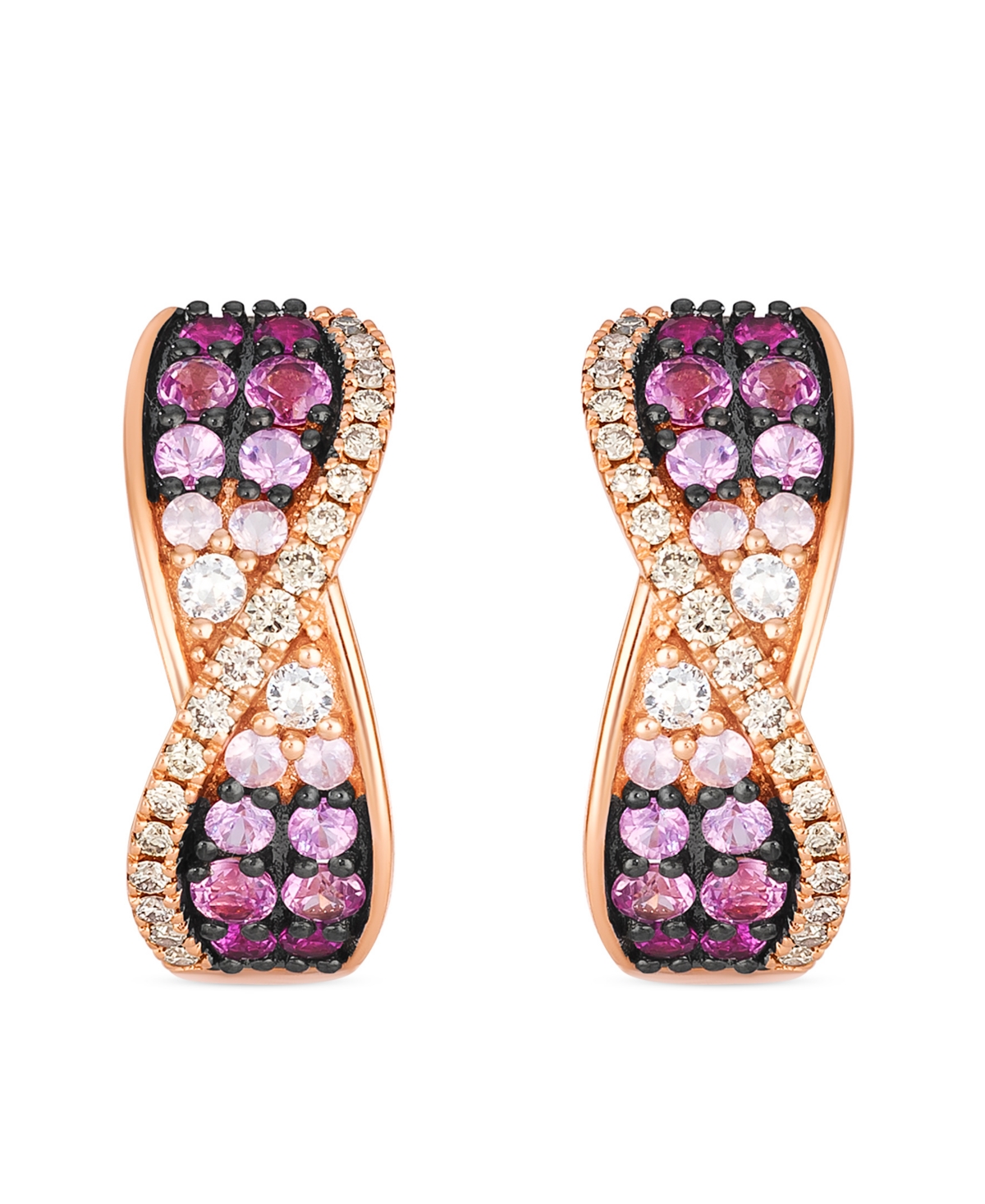 Le Vian White Sapphire (0.10 ct. t.w.), Pink Sapphire Ombres (1.03 ct. t.w.), and Nude Diamond (0.24 ct. t.w.) Hoop Earrings in 14K Strawberry Gold